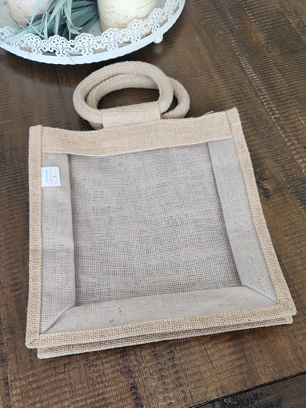 MANGO Natural Jute Mesh Reusable Tote Bag